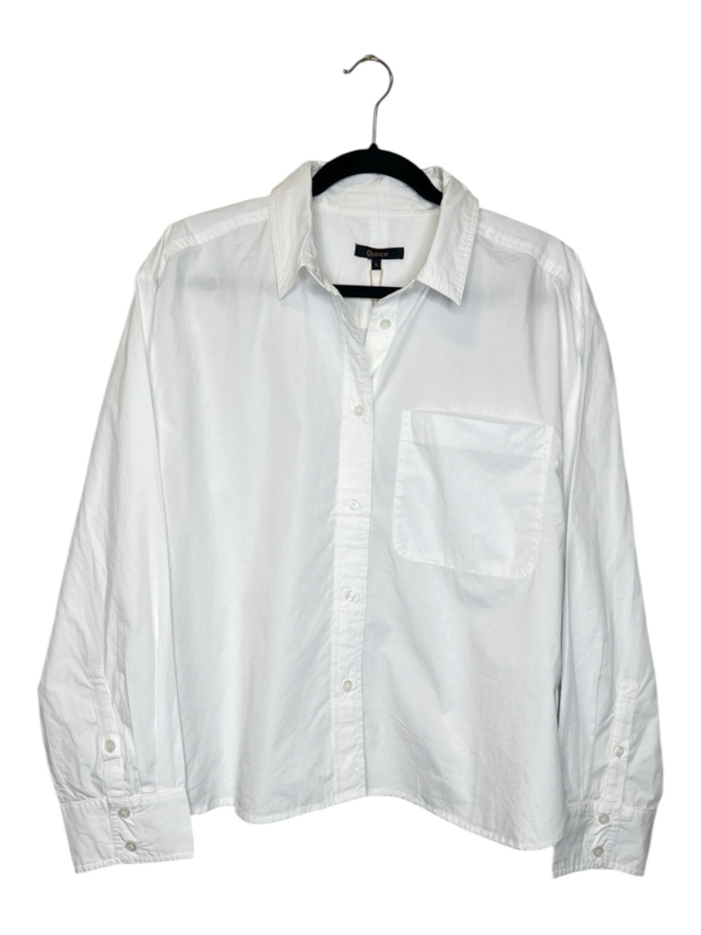 QUINCE Classic 100% Cotton Poplin Cropped White Button Down Shirt size Large